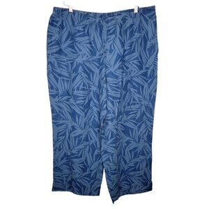 J. Jill‎ Large Missy Love Linen Blue Palm Wide Leg Stretch Women's Pants